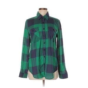 Buttons Plaid Long Sleeve Blouse